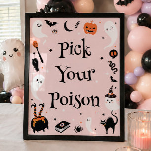 Póster Bebé de Halloween Rosa Elección de tu Bebida Enven
