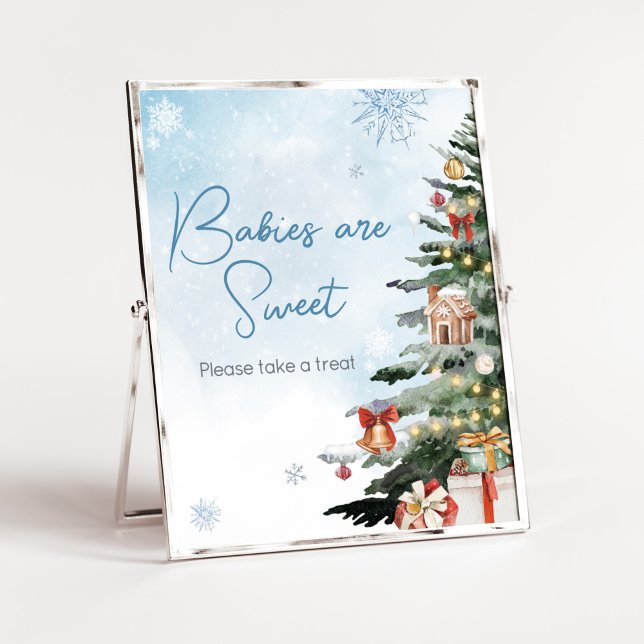 Póster Bebé de invierno azul Su frío afuera los bebés son (Baby It's Cold Outside Baby Shower Babies are Sweet Sign)