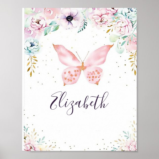 Póster Bebé de mariposa y floral pastel   (Frente)