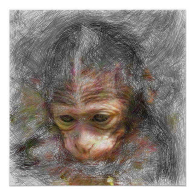 Póster bebé de mono animal artístico (Anverso)