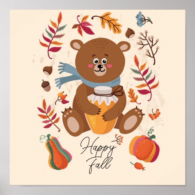 Póster Bebé de otoño con miel y texto personalizado (Frente)