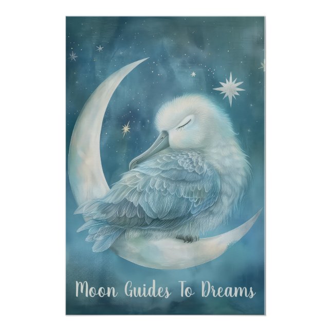 Póster Bebé de pájaro albatros durmiendo en la luna (Anverso)