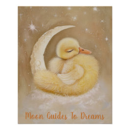 Póster Bebé de pájaro de pato durmiendo en la luna