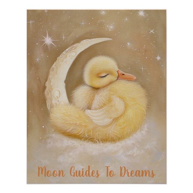 Póster Bebé de pájaro de pato durmiendo en la luna (Anverso)