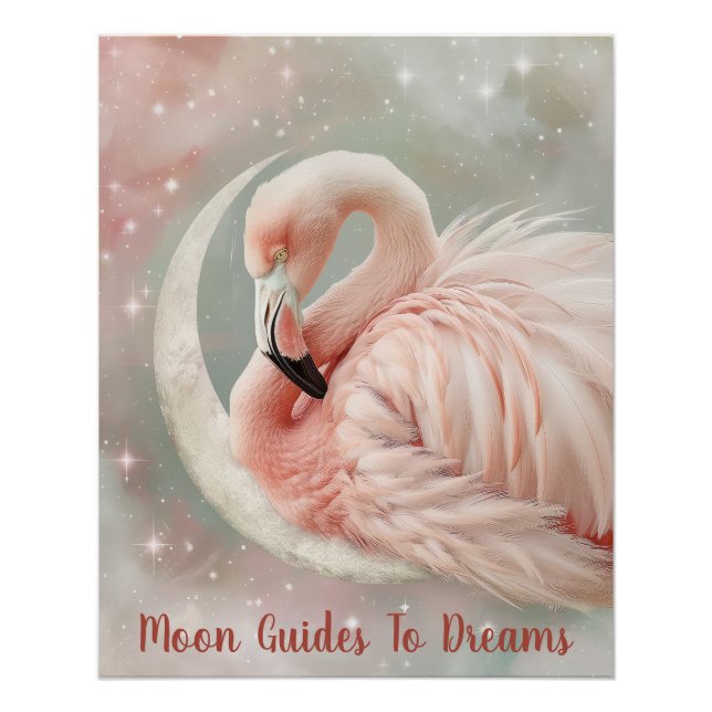 Póster Bebé de pájaro Flamingo durmiendo en la Luna (Anverso)