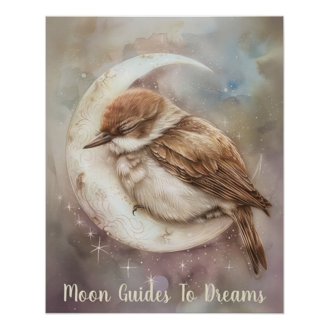 Póster Bebé de pájaro nadando durmiendo en la Luna (Anverso)