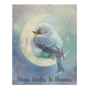 Póster Bebé de pájaro que duerme en la luna