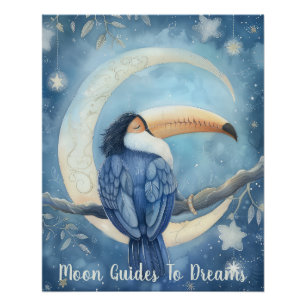 Póster Bebé de pájaro toscano durmiendo en la luna