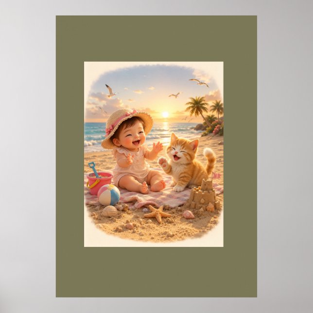 Póster Bebé de Playa y Alegría de Castillo de Arena de Ga (Frente)
