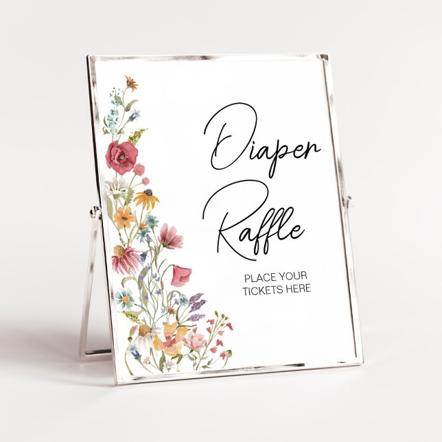 Póster Bebé de primavera en el floreciente Baby Shower Di (Boho Wildflower Baby Shower Diaper Raffle Sign)