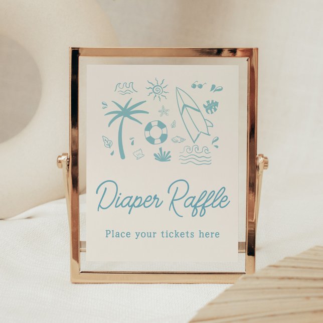 Póster Bebé de surf azul a bordo de Baby Shower Diaper Ra (Blue Surf Baby on Board Baby Shower Diaper Raffle Sign)