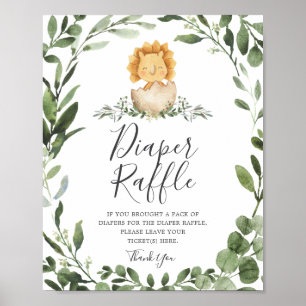 Póster Bebé Dinosaur Baby Shower Diaper Raffle Rótulo