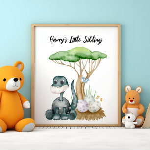 Póster Bebé Dinosaurio Adorable Con Sus Pequeños Hermanos