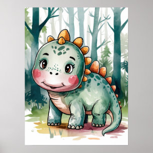 Póster Bebé Dinosaurio Adorable - Selva Prehistórica Lind