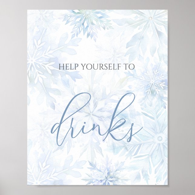Póster Bebé Ducha Azul Bebidas Copo de Nieve (Frente)