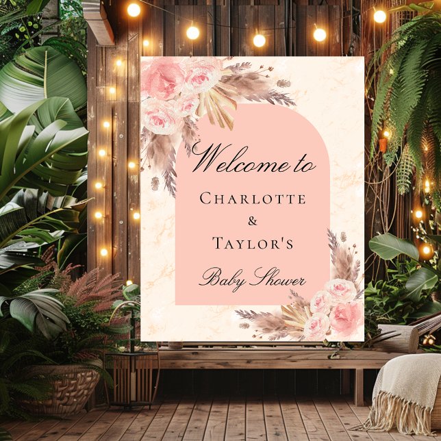 Póster Bebé ducha pampas pasto rosa bienvenida dorada rub (Subido por el creador)