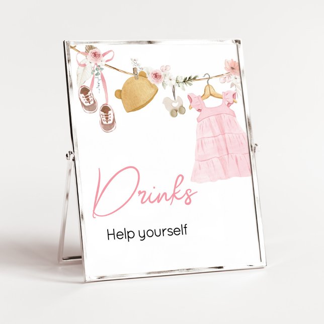 Póster Bebé dulce chica Boho Clothes Baby Shower Bebe (Sweet Baby Girl Boho Clothes Baby Shower Drinks Sign)