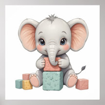 Bebé dulce Elephant Wall Art - Poster de guardería