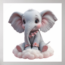 Bebé dulce Elephant Wall Art - Poster de guardería