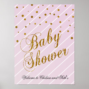 Póster Bebé dulce rosa y confetti de oro - Bienvenidos