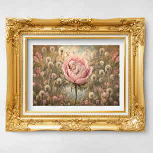 Póster Bebé durmiendo en flor rosa