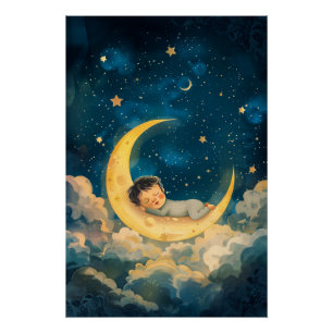 Póster Bebé durmiendo en la Luna