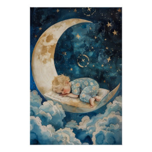 Póster Bebé durmiendo en la Luna