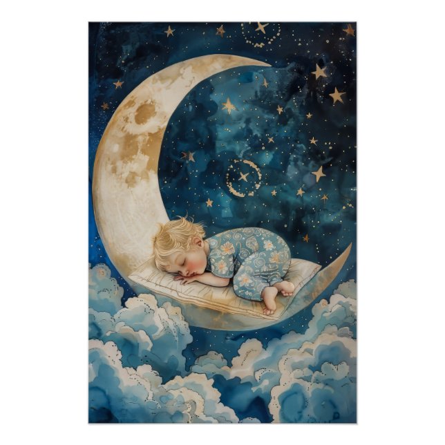Póster Bebé durmiendo en la Luna (Anverso)