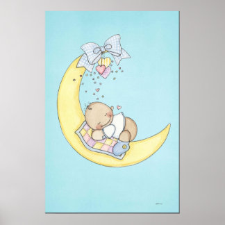 Póster Bebé durmiendo en la luna