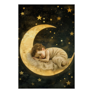 Póster Bebé durmiendo en la Luna