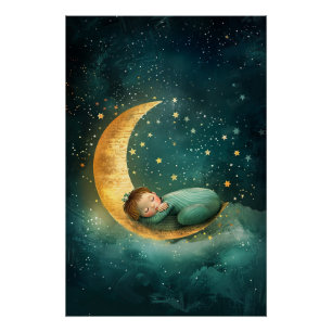 Póster Bebé durmiendo en la Luna