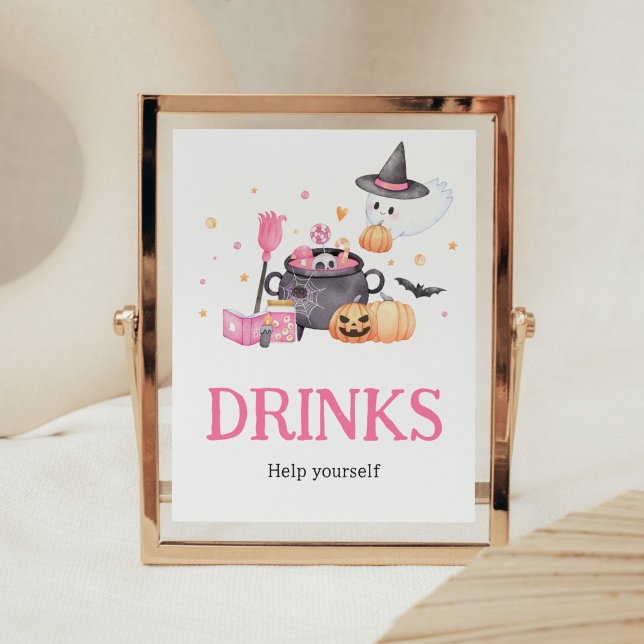Póster Bebé elabora bebidas rosadas de Baby Shower en Hal (Baby is Brewing Baby Shower Drinks Sign)