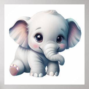 Póster Bebé elefante adorable kawaii