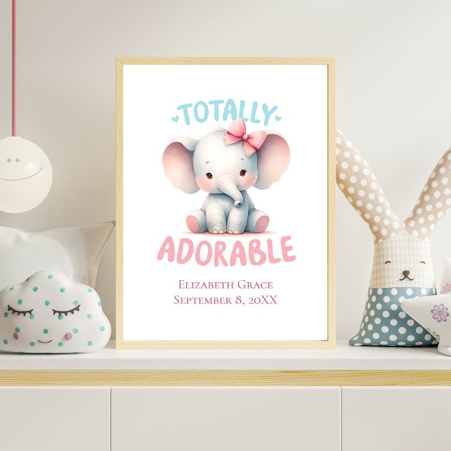 Póster Bebé Elefante Bebé Rosa Niña Nursera Wall Art (Personalized Baby Elephant Nursery Wall Art Baby Girl. Baby Shower or New Baby Gift)