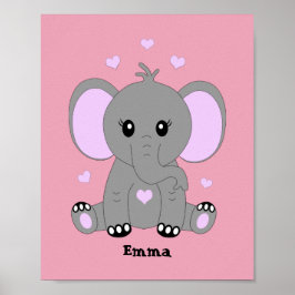 Póster Bebe elefante lindo en rosa para niñas