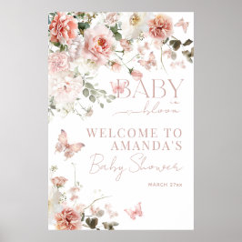 Póster Bebé en Baby Shower, Chica floral de rosas rosadas