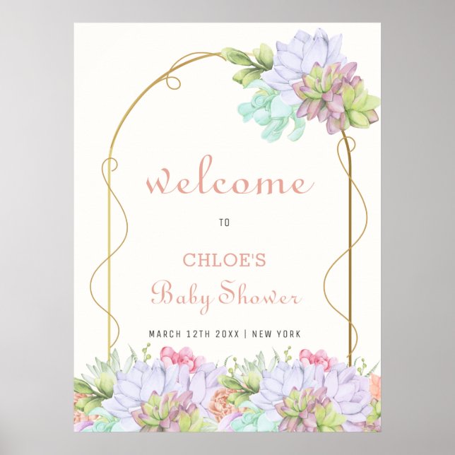 Póster Bebé En Bloom Boho Arch Cactus Bienvenida Baby Sho (Frente)