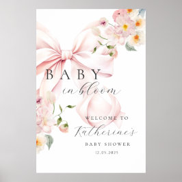 Póster Bebé en Bloom Bow Rosa Bienvenida Baby Shower