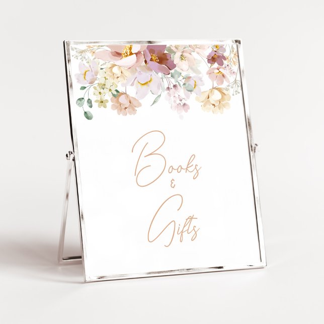 Póster Bebé en Bloom Florals Libros de Baby Shower y Rega (Spring Wildflower Baby Shower Books and Gifts Sign)