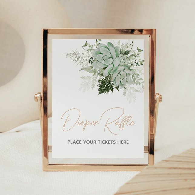 Póster Bebé en Bloom Suculento Baby Shower Diaper Raffle (Succulents Gender Neutral Baby Shower Diaper Raffle Sign)