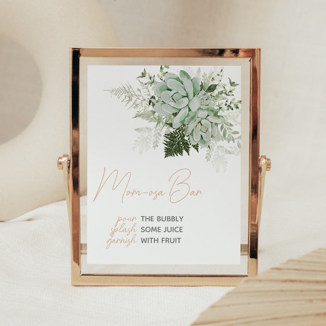 Póster Bebé en Bloom Suculento bar Mamá de Baby Shower (Succulents Gender Neutral Baby Shower Mom Osa Bar Sign)