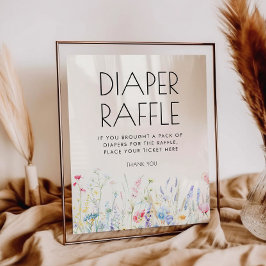 Póster Bebé en el Rótulo del pañal de flores silvestres e