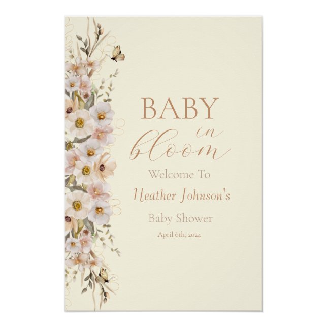 Póster Bebé en Flor Boho Fiesta de Bebé Neutral (Anverso)