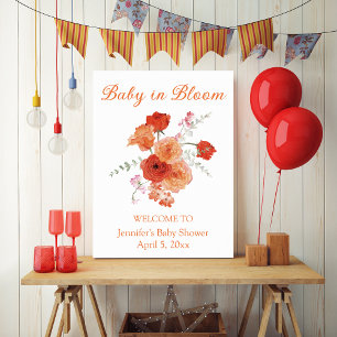 Póster bebé en flor naranja bienvenida de baby shower bot