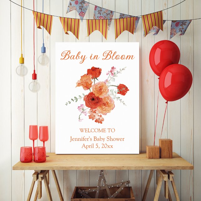 Póster bebé en flor naranja bienvenida de baby shower bot (Subido por el creador)