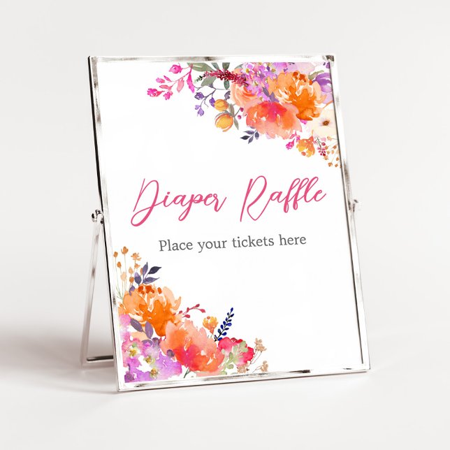 Póster Bebé en flor resplandeciente raffle floral (Baby in Bloom Baby Shower Diaper Raffle Sign)