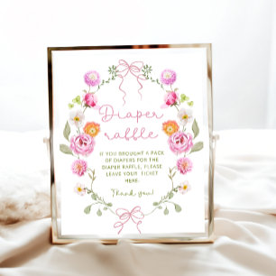 Póster Bebé en flor rosado Baby Shower Diaper Raffle