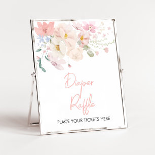 Póster Bebé en flor Rubor Rosado Floral Diaper Raffle