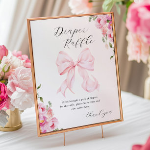 Póster Bebé en flor sorteo de pañales con lazo rosa