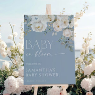 Póster Bebé en floración azul polvoriento floral niño bab